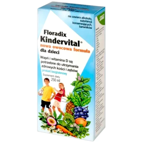 Floradix Kindervital Nowa owocowa formuła dla dzieci, 250 ml - Wapń i witaminy dla dorosłych i dzieci od 3.roku życia - 1