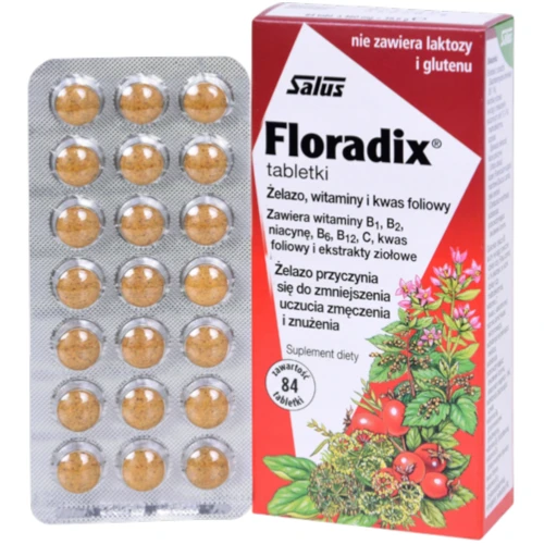 Floradix Żelazo i Witaminy, 84 tabletki - Dla osób z niedoborem żelaza  - 1
