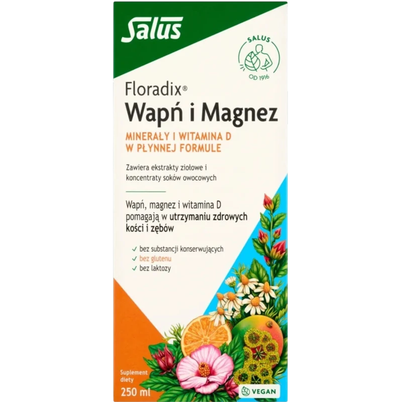 Floradix Wapń i Magnez, płyn 250 ml - Wapń, magnez, cynk i witamina D w płynie - 1