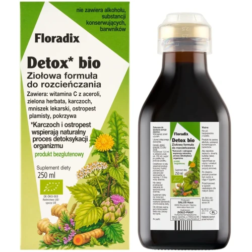 Floradix Detox Bio, płyn 250 ml - Ziołowy tonik do picia z wyciągiem z karczocha, ostropestu i brzozy - 2