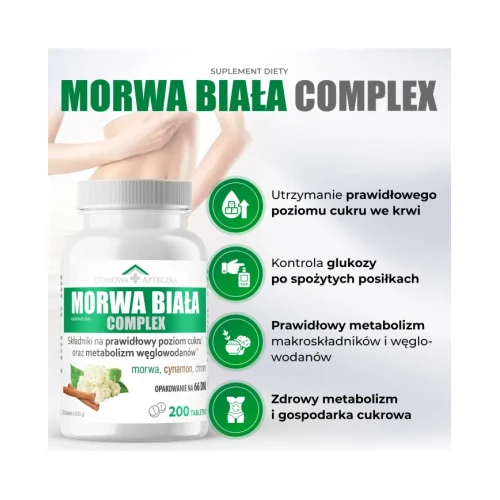 Domowa Apteczka Morwa Biała Complex, 200 tabletek - Wsparcie utrzymania prawidłowego poziomu cukru we krwi - 1