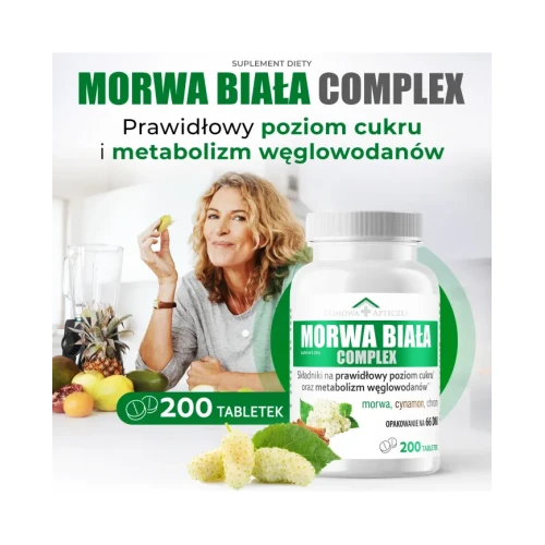 Domowa Apteczka Morwa Biała Complex, 200 tabletek - Wsparcie utrzymania prawidłowego poziomu cukru we krwi - 2