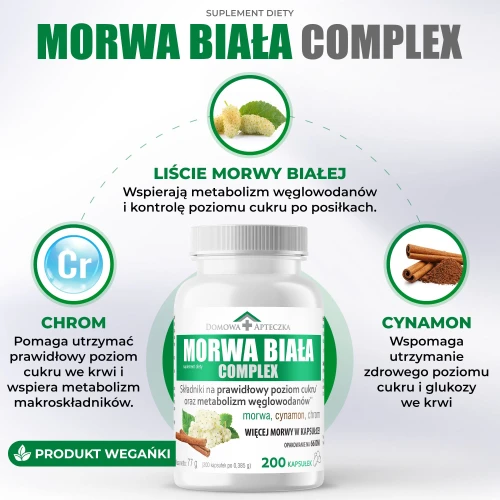 Domowa Apteczka Morwa Biała Complex, 200 kapsułek - Wsparcie utrzymania prawidłowego poziomu cukru we krwi - 2