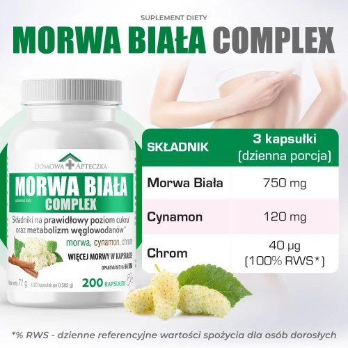 Domowa Apteczka Morwa Biała Complex, 200 kapsułek - Wsparcie utrzymania prawidłowego poziomu cukru we krwi - 3