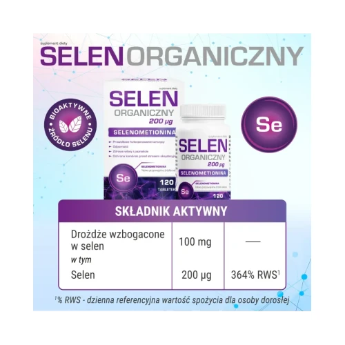 Selen Organiczny 200µg, 120 tabletek - Selenometionina wspiera odporność i zdrowie tarczycy - 2