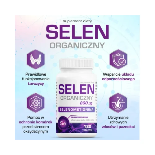 Selen Organiczny 200µg, 120 tabletek - Selenometionina wspiera odporność i zdrowie tarczycy - 5
