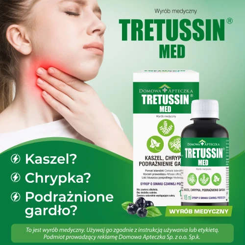 Tretussin Med smak czarna porzeczka, syrop 165 ml - Na podrażnione gardło i kaszel, z porostem islandzkim - 2