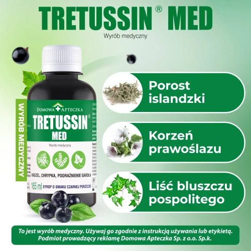 Tretussin Med smak czarna porzeczka, syrop 165 ml - Na podrażnione gardło i kaszel, z porostem islandzkim - 3