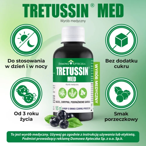 Tretussin Med smak czarna porzeczka, syrop 165 ml - Na podrażnione gardło i kaszel, z porostem islandzkim - 4