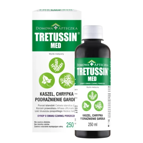 Tretussin Med Syrop, 250 ml - Z porostem islandzkim, prawoślazem i bluszczem na suchy kaszel i podrażnione gardło - 1