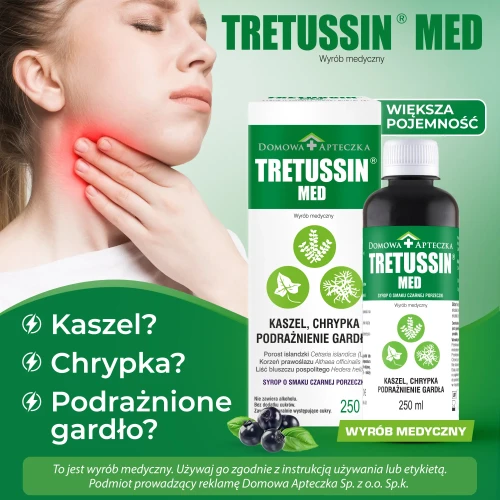 Tretussin Med smak czarna porzeczka, syrop 250 ml - Z porostem islandzkim na suchy kaszel i podrażnione gardło - 2