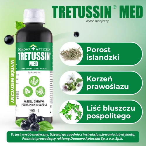 Tretussin Med smak czarna porzeczka, syrop 250 ml - Z porostem islandzkim na suchy kaszel i podrażnione gardło - 3