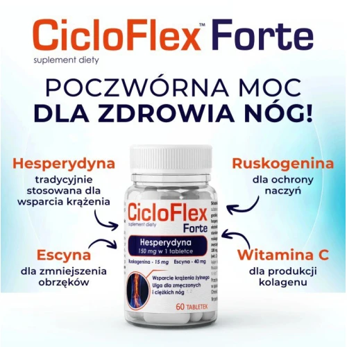 CicloFlex Forte, 60 tabletek - Z  hesperydyną, kasztanowcem, ruszczykiem i witaminą C - 3