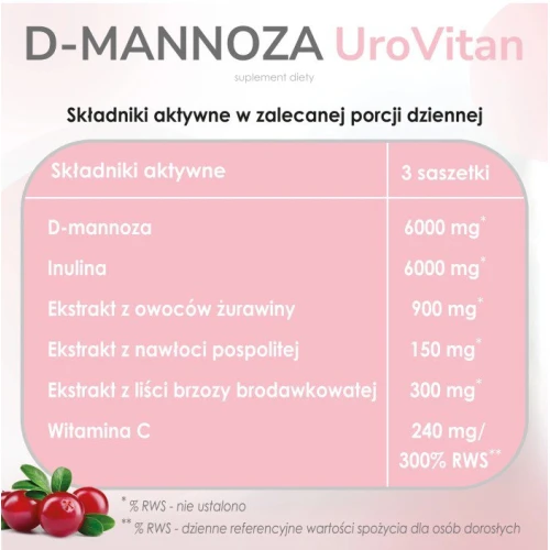 Domowa Apteczka D-Mannoza UroVitan, 12 saszetek - Ze składnikami wspierającymi prawidłowe funkcjonowanie dróg moczowych i odporności - 5