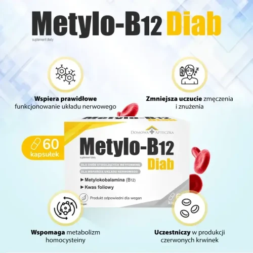 Domowa Apteczka Metylo-B12 Diab, 60 kapsułek - Z witaminą B12 i kwasem foliowym - 1