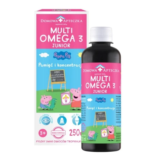 Domowa Apteczka Multi Omega 3 Junior Peppa Pig, smak tropikalny, płyn 250 ml - Omega 3 i witaminy bez smaku i zapachu ryby - 1