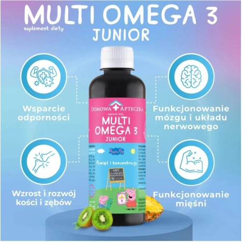 Domowa Apteczka Multi Omega 3 Junior Peppa Pig, smak tropikalny, płyn 250 ml - Omega 3 i witaminy bez smaku i zapachu ryby - 2
