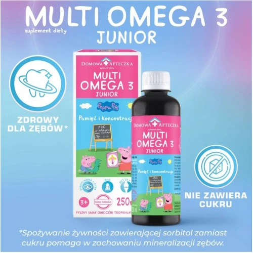Domowa Apteczka Multi Omega 3 Junior Peppa Pig, smak tropikalny, płyn 250 ml - Omega 3 i witaminy bez smaku i zapachu ryby - 4