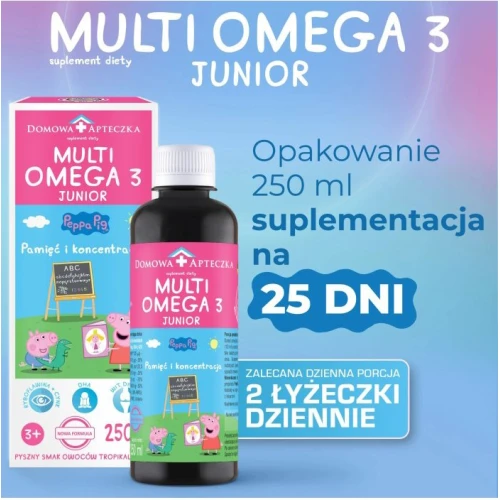 Domowa Apteczka Multi Omega 3 Junior Peppa Pig, smak tropikalny, płyn 250 ml - Omega 3 i witaminy bez smaku i zapachu ryby - 5