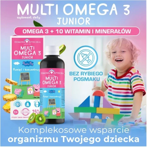 Domowa Apteczka Multi Omega 3 Junior Peppa Pig, smak tropikalny, płyn 250 ml - Omega 3 i witaminy bez smaku i zapachu ryby - 7