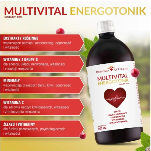 Domowa Apteczka Multivital Energotonik, płyn 1000 ml - Tonik witaminowy z ekstraktami roślinnymi i żelazem - 2