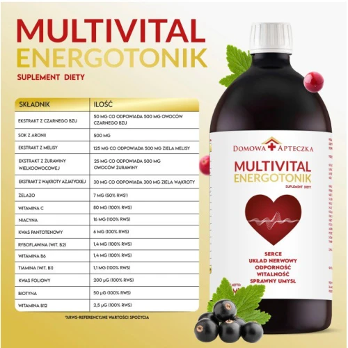 Domowa Apteczka Multivital Energotonik, płyn 1000 ml - Tonik witaminowy z ekstraktami roślinnymi i żelazem - 3