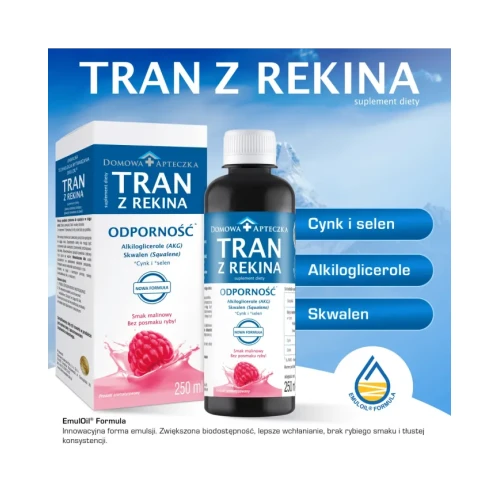 Tran z rekina o smaku malinowym - Nowa Formuła, 250 ml - Emulsja z alkiloglicerolami, cynkiem i selenem, bez posmaku ryby - 4