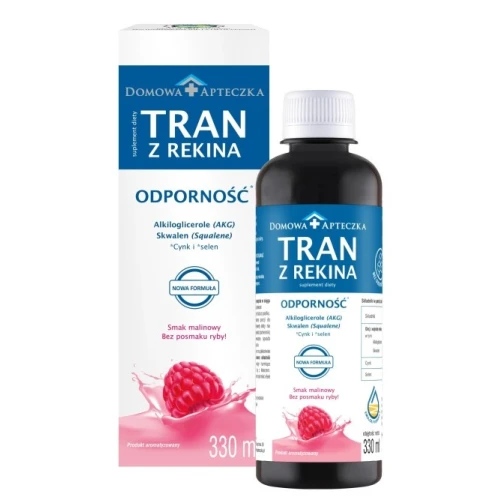 Tran z rekina o smaku malinowym - Nowa Formuła, 330 ml - Składniki wspierające prawidłowe funkcjonowanie organizmu - 1