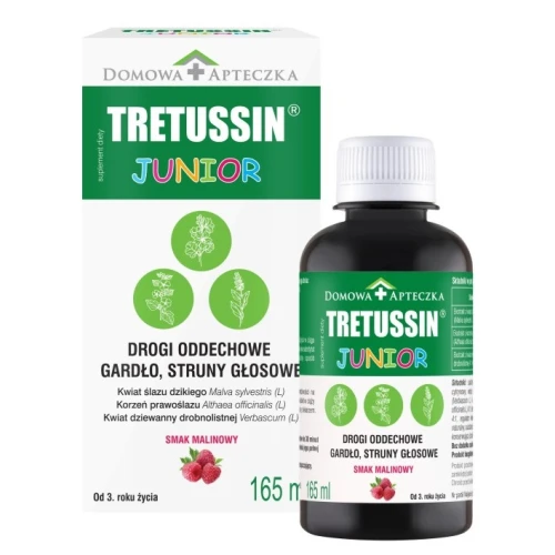 Tretussin Junior, 165 ml - Syrop z prawoślazem, ślazem i dziewanną na gardło - 1