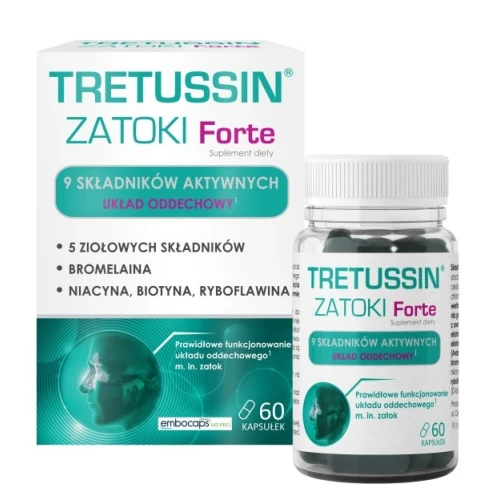 Tretussin Zatoki Forte, 60 kapsułek - Ekstrakty roślinne, witaminy i bromelaina dla zatok i odporności - 1