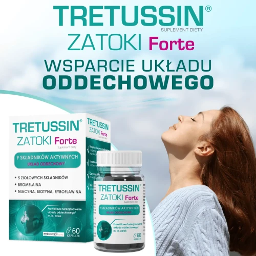 Tretussin Zatoki Forte, 60 kapsułek - Ekstrakty roślinne, witaminy i bromelaina dla zatok i odporności - 2