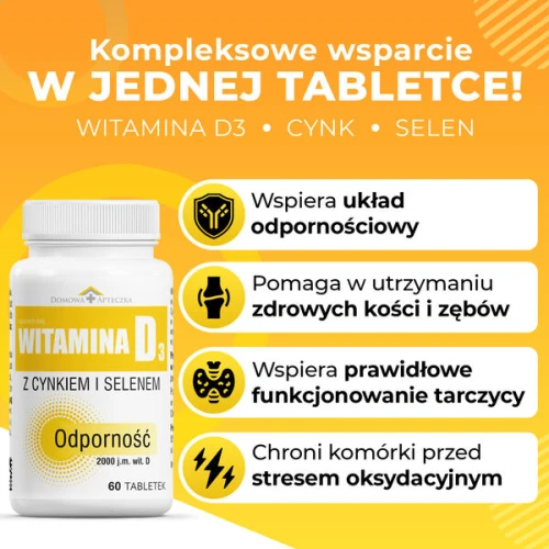 Witamina D3 + Cynk i Selen, 60 tabletek - Formuła z witaminą D, cynkiem i selenem – uzupełnienie diety - 3