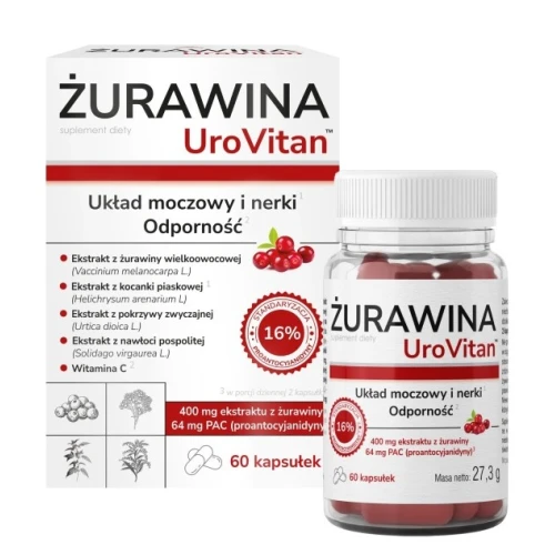 Żurawina UroVitan, 60 kapsułek - Składniki wspierające zdrowie układu moczowego i odporność - 1