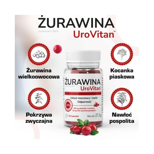 Żurawina UroVitan, 60 kapsułek - Składniki wspierające zdrowie układu moczowego i odporność - 2