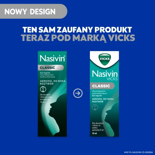 Nasivin Vicks Classic 0,5 mg/ml, aerozol do nosa, 10 ml - Roztwór z oksymetazoliną dla dorosłych i dzieci w wieku powyżej 6. roku życia. - 1