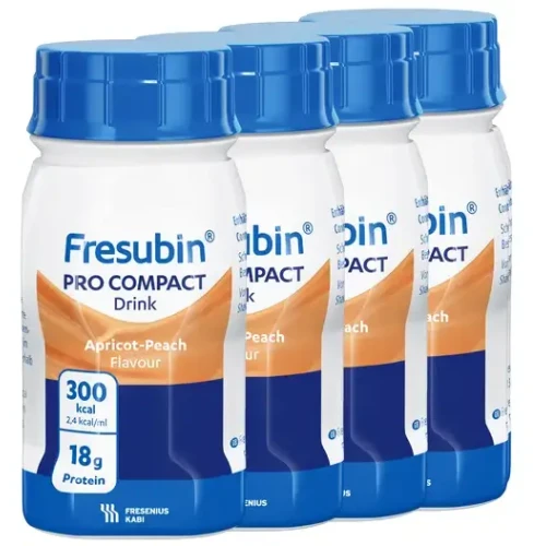 Fresubin Pro Compact Drink o smaku morela-brzoskwinia, 4 x 125 ml - Dieta wysokobiałkowa, bez laktozy i glutenu z wapniem i witaminą D - 1