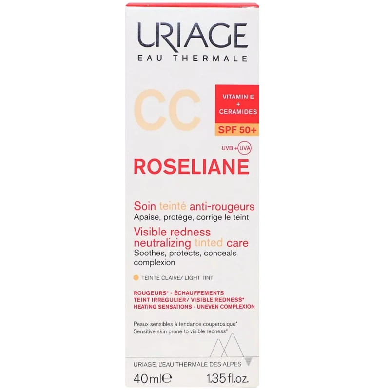 Uriage Roseliane CC SPF 50+, odcień jasny, krem do skóry wrażliwej,  40 ml - Chroni przed słońcem, redukuje zaczerwienienia i ujednolica koloryt skóry - 1
