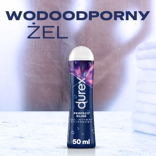 Durex Perfect Gliss żel intymny silikonowy, 50 ml - Jedwabiście gładki i ciepły w dotyku - 1