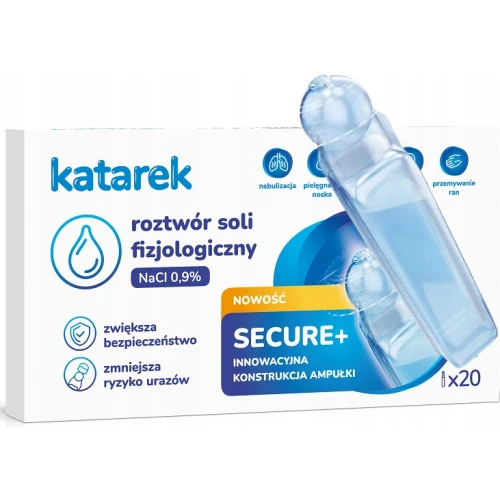 Katarek Secure+ Roztwór soli fizjologiczny NaCl 0,9%, 20 x 5 ml - Do nebulizacji i pielęgnacji niemowląt - 1