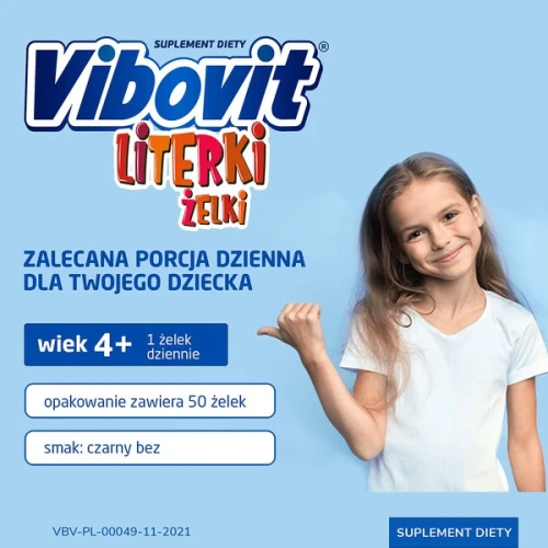 Vibovit Literki żelki o smaku owocowym, 50 sztuk - Zestaw witamin dla dzieci od 4.roku życia - 2