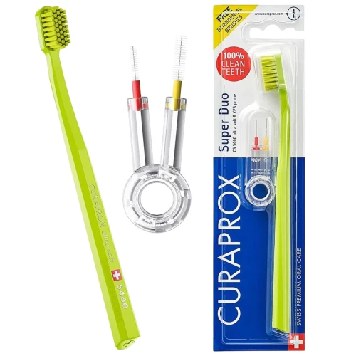 Curaprox Super Duo Szczoteczka do zębów CS 5460 Ultra Soft 1 sztuka + Szczoteczki międzyzębowe CPS Prime, 2 sztuki - Zestaw do higieny jamy ustnej - 1