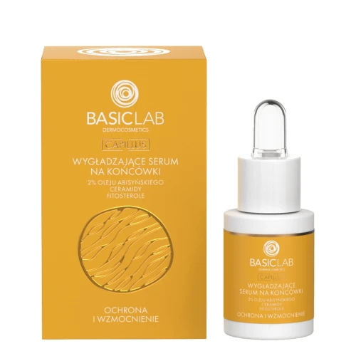 BasicLab Capillus Wygładzające serum na końcówki, 2% oleju abisyńskiego, ceramidy, fitosterole, 15 ml - Ochrona, blask i regeneracja włosów - 1