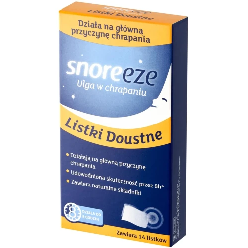Snoreeze Listki doustne, 14 sztuk - Napinają i nawilżają gardło, zapewniają do 8h spokojnego snu - 1