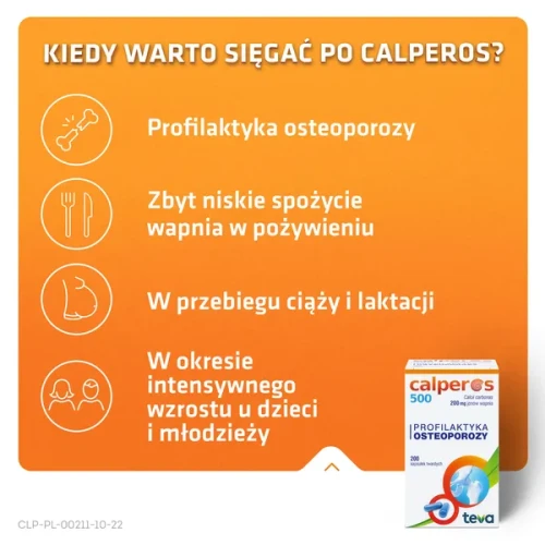 Calperos 500, 200 mg jonów wapnia, 200 kapsułek twardych - Z węglanu wapnia do stosowania w profilaktyce osteoporozy - 2