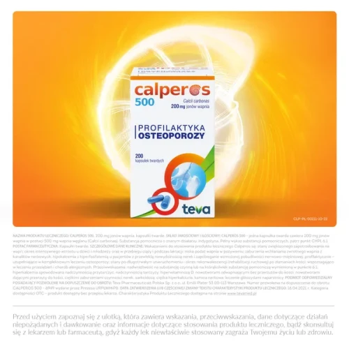 Calperos 500, 200 mg jonów wapnia, 200 kapsułek twardych - Z węglanu wapnia do stosowania w profilaktyce osteoporozy - 3