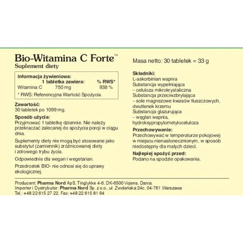 Pharma Nord Bio-Witamina C Forte, 30 tabletek - Pomaga w utrzymaniu prawidłowej funkcji układu odpornościowego - 1