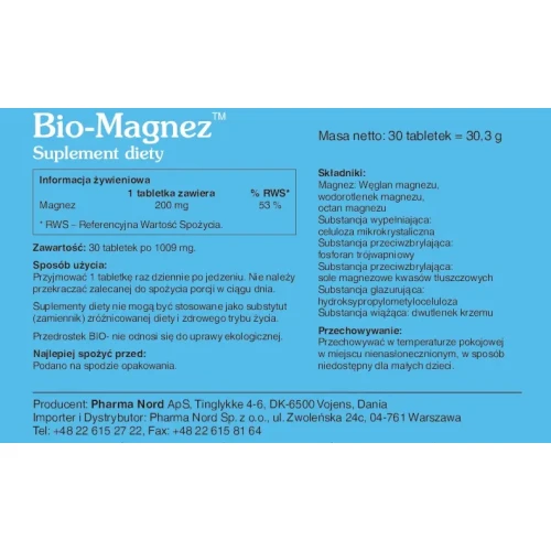 Pharma Nord Bio-Magnez, 30 tabletek - Z kompleksem trzech różnych soli magnezu - 3