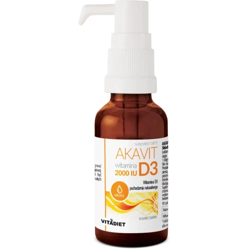 Vitadiet Akavit Witamina D3 2000 IU, krople 29,4 ml - Witamina D3 z lanoliny zawieszona w oliwie z oliwek - 1