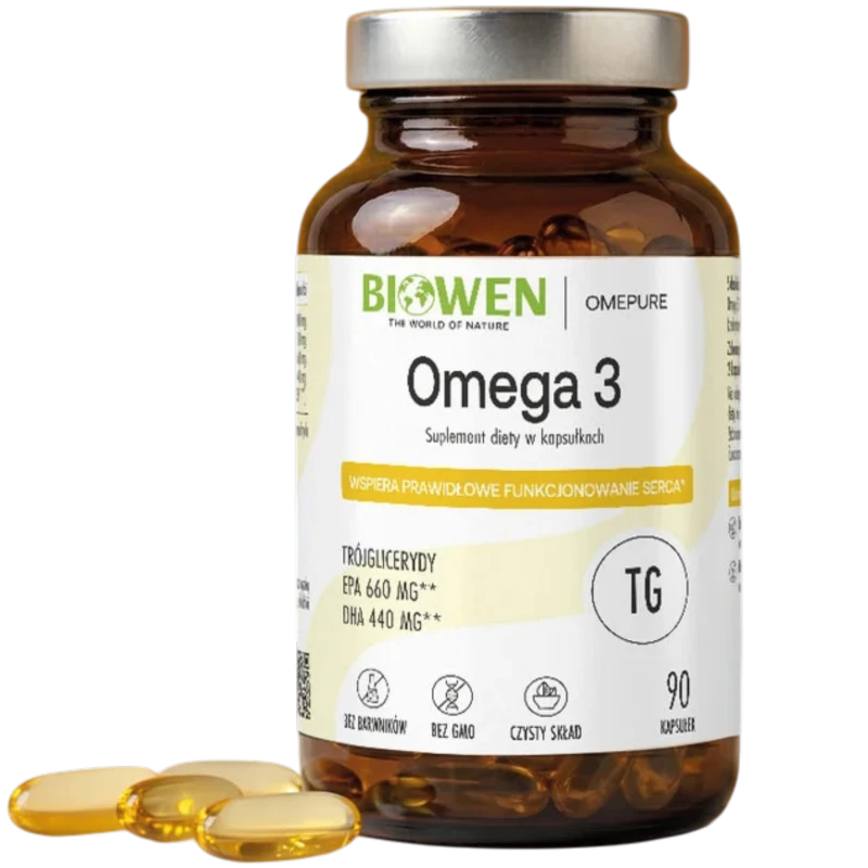 Biowen Omega 3 660 mg EPA, 440 mg DHA, 90 kapsułek - Naturalny olej rybi, EPA i DHA - dla wsparcia serca, mózgu i widzenia - 1