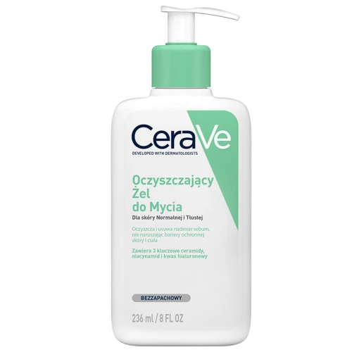 CeraVe Zestaw - Żel do mycia, 236 ml + Krem do twarzy, 52 ml - Oczyszczanie i nawilżanie skóry normalnej i tłustej - 1